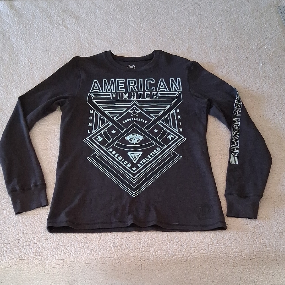 American Fighter Long Sleeve Tee - Dark Gray with White Graphics